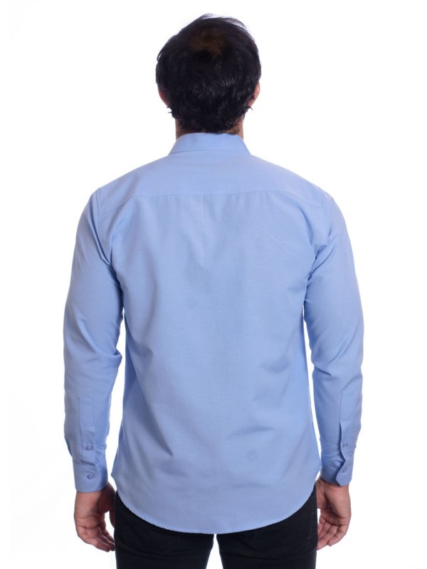 Camisa social azul claro masculina de tricoline manga longa