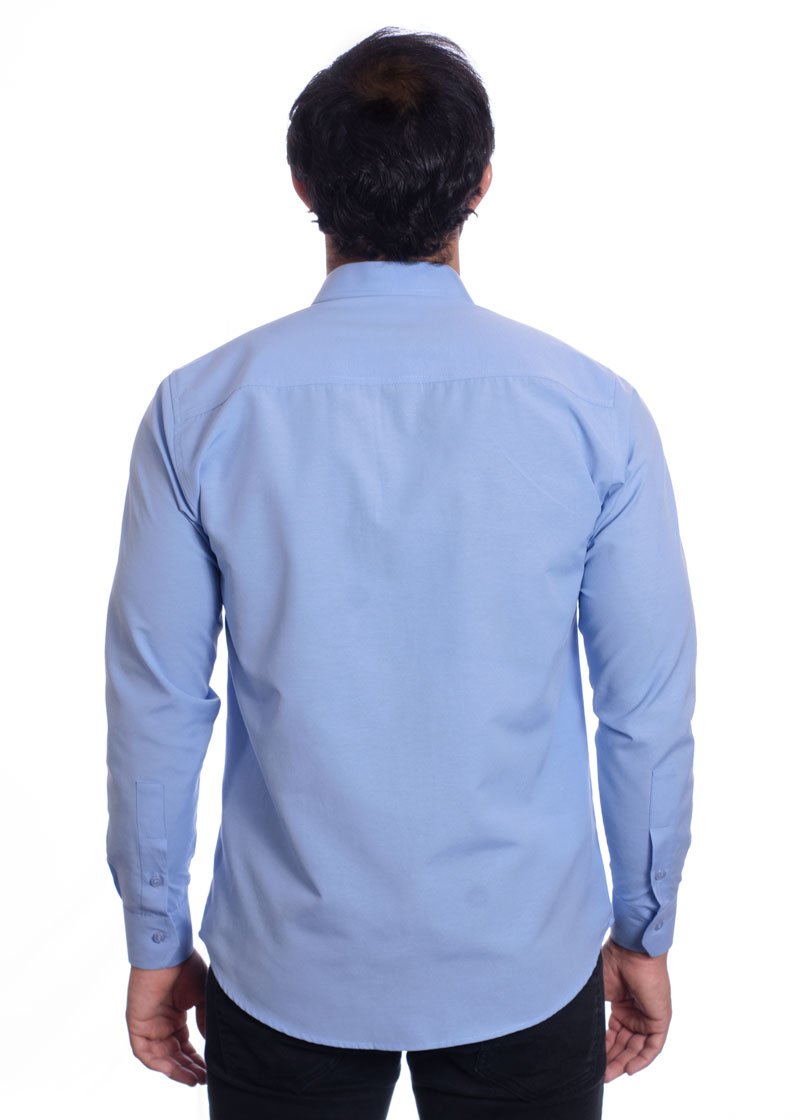 Camisa social azul claro masculina de tricoline manga longa