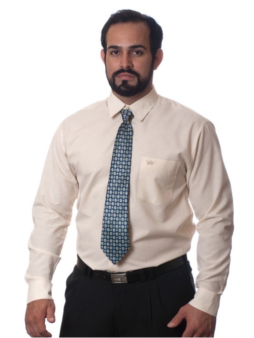 Camisa social palha masculina de tricoline manga longa Camisa social palha masculina de tricoline manga longa