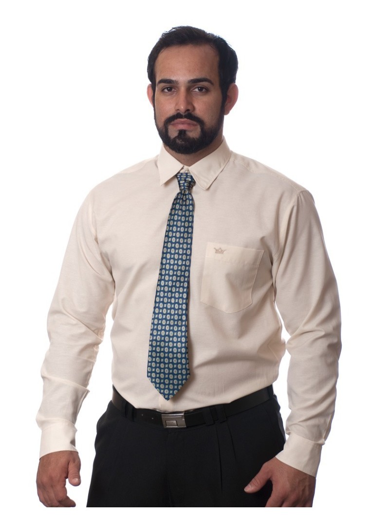 Camisa social palha masculina de tricoline manga longa