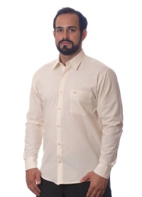 Camisa social palha masculina de tricoline manga longa