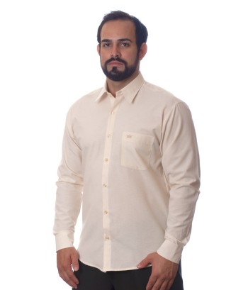 Camisa social palha masculina de microfibra manga longa