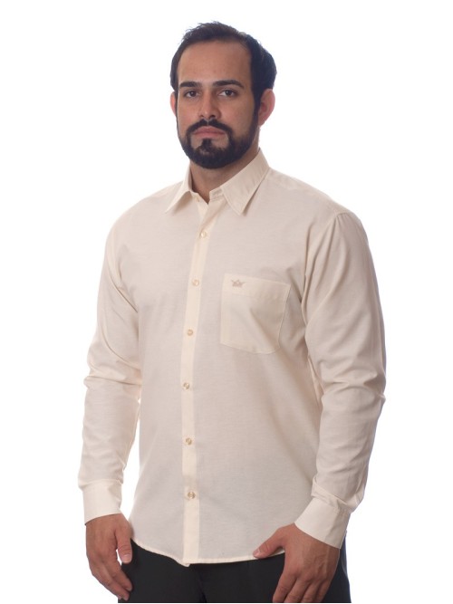 Camisa social palha masculina de microfibra manga longa