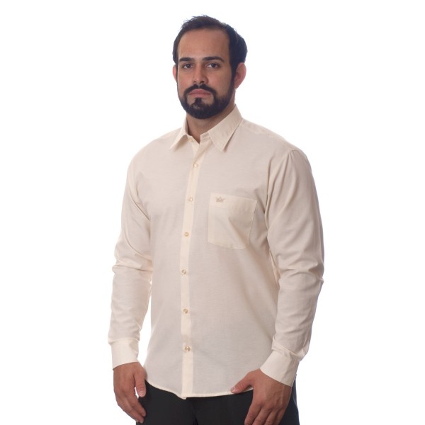 Camisa social palha masculina de tricoline manga longa