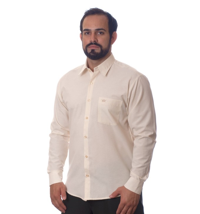 Camisa social palha masculina de microfibra manga longa Camisa social palha masculina de microfibra manga longa