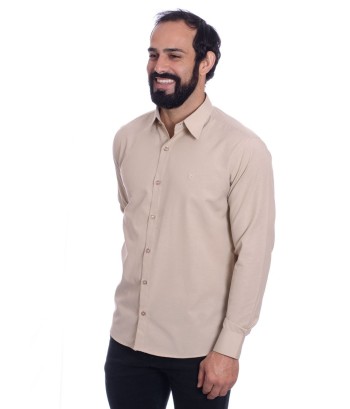 Camisa social cáqui masculina de tricoline manga longa