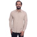 Camisa social cáqui masculina de tricoline manga longa