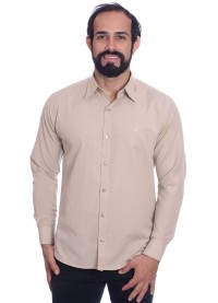 Camisa social cáqui masculina de tricoline manga longa