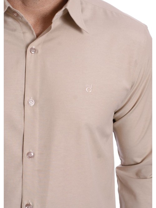 Camisa social cáqui masculina de tricoline manga longa Camisa social cáqui masculina de tricoline manga longa