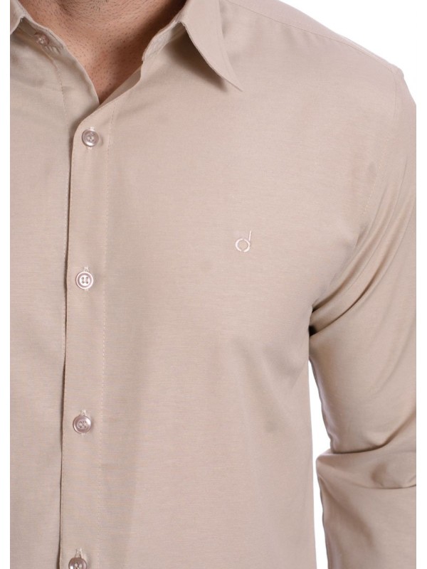 Camisa social cáqui masculina de tricoline manga longa
