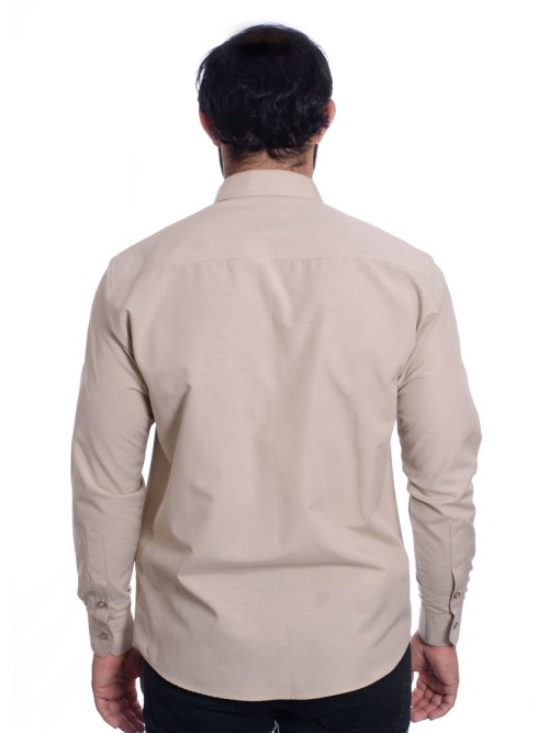 Camisa social cáqui masculina de tricoline manga longa