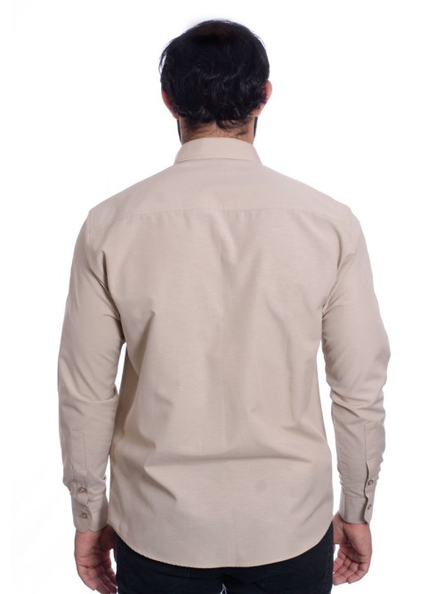 Camisa social cáqui masculina de tricoline manga longa Camisa social cáqui masculina de tricoline manga longa