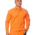 Camisa social laranja masculina de tricoline manga longa