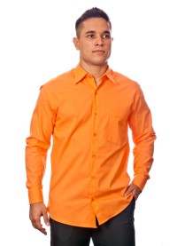 Camisa social laranja masculina de tricoline manga longa