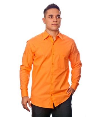 Camisa social laranja masculina de tricoline manga longa