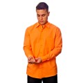 Camisa social laranja masculina de tricoline manga longa