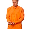 Camisa social laranja masculina de tricoline manga longa