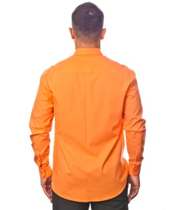 Camisa social laranja masculina de tricoline manga longa
