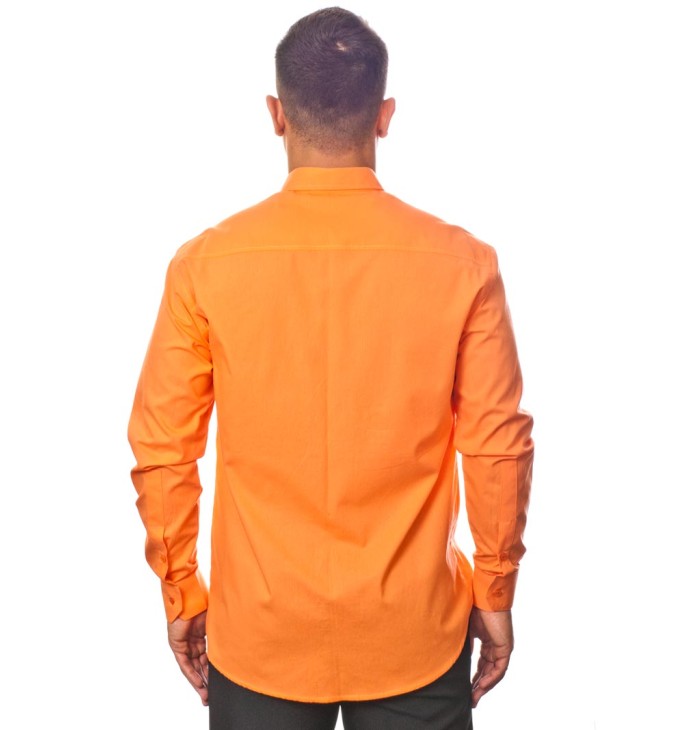 Camisa social laranja masculina de tricoline manga longa Camisa social laranja masculina de tricoline manga longa