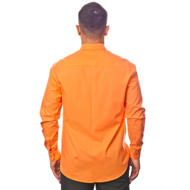 Camisa social laranja masculina de tricoline manga longa