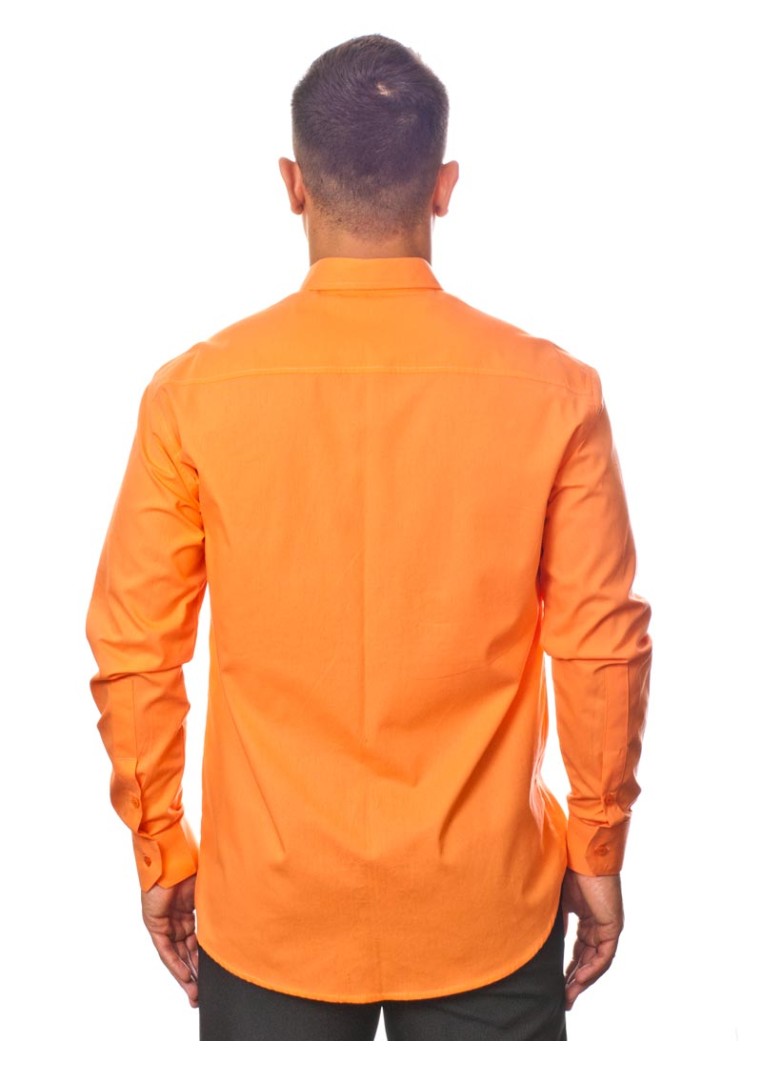 Camisa social laranja masculina de tricoline manga longa