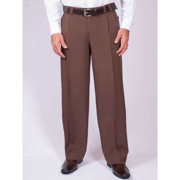 Calça social masculina gabardine com pregas, marrom 