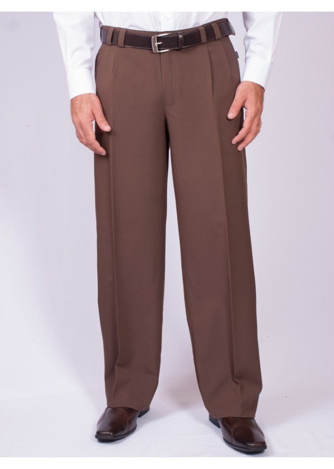 Calça social masculina gabardine com pregas, marrom 