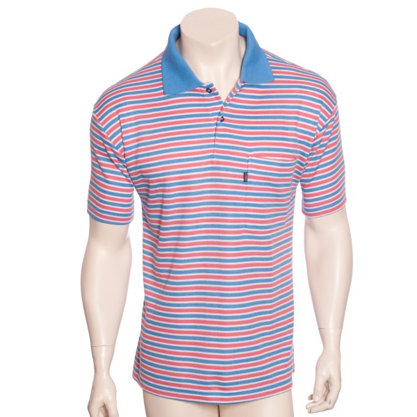 Camisa polo listrada com detalhes em azul