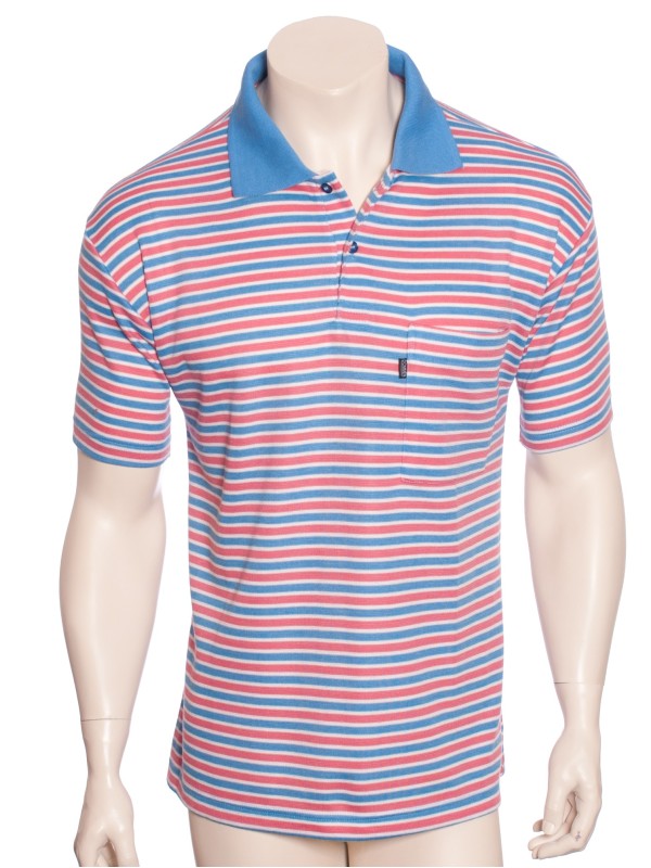 Camisa polo listrada com detalhes em azul