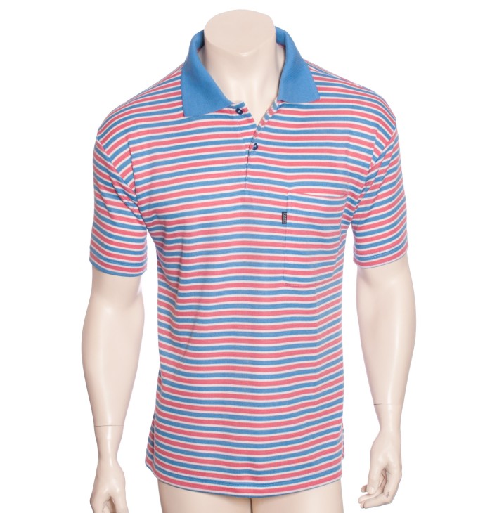 Camisa polo listrada com detalhes em azul