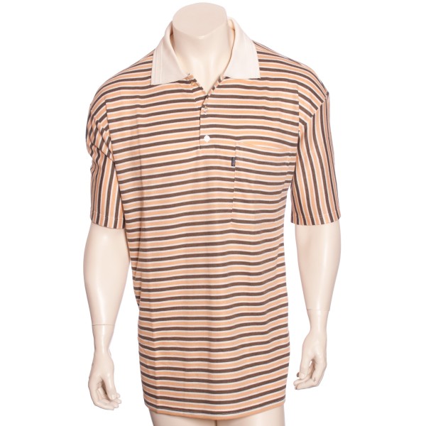 Camisa polo listrada marrom com detalhes creme