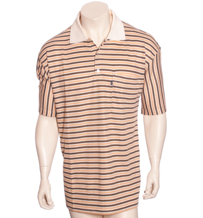Camisa polo listrada marrom com detalhes creme Camisa polo listrada marrom com detalhes creme