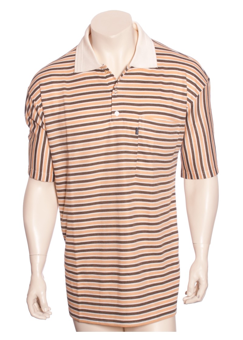 Camisa polo listrada marrom com detalhes creme