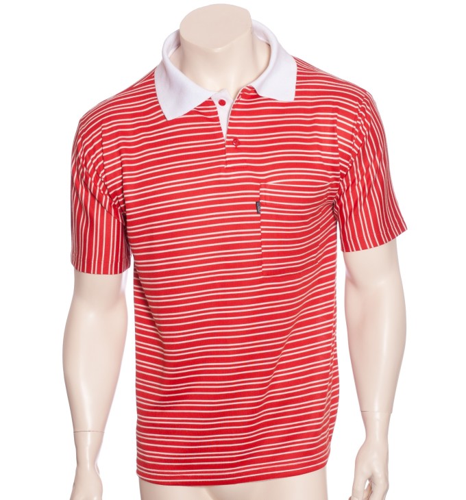 Camisa polo listrada vermelha com gola branca Camisa polo listrada vermelha com gola branca