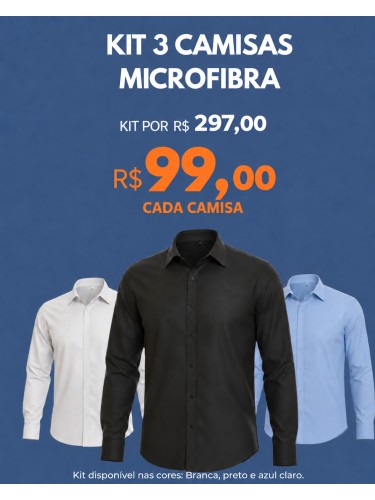 Kit Camisa Social Masculina Manga Longa