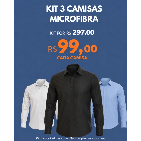 Kit Camisa Social Masculina Manga Longa