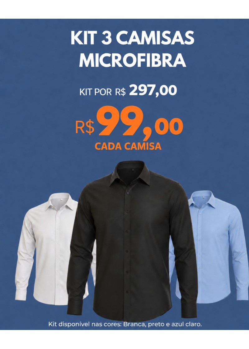 Kit Camisa Social Masculina Manga Longa