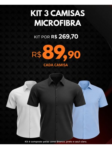 Kit 3 camisa manga curta microfibra