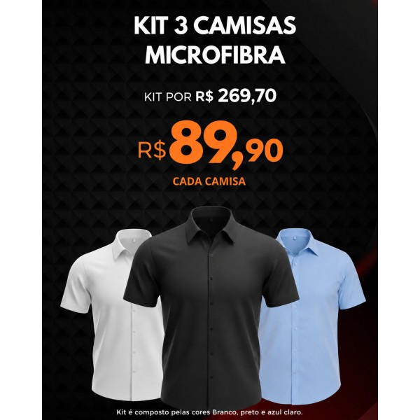 Kit 3 camisa manga curta microfibra