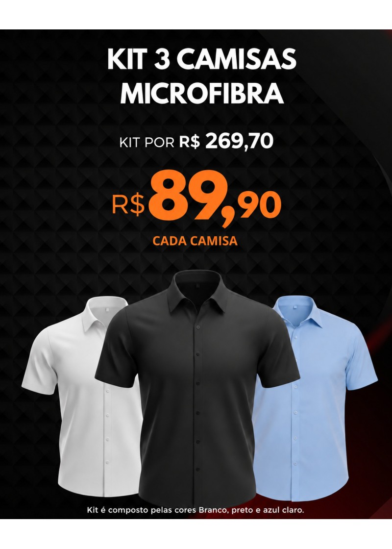 Kit 3 camisa manga curta microfibra