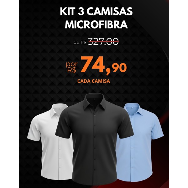 Kit 3 camisa manga curta microfibra