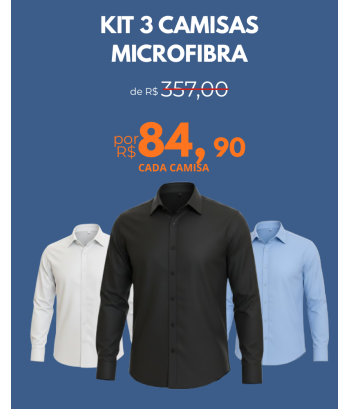 Kit Camisa Social Masculina Manga Longa