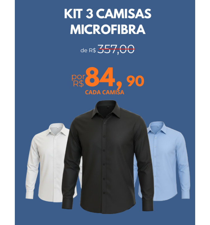 Kit Camisa Social Masculina Manga Longa