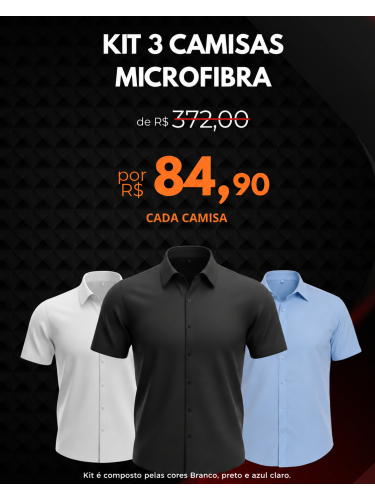 Kit 3 camisa manga curta microfibra