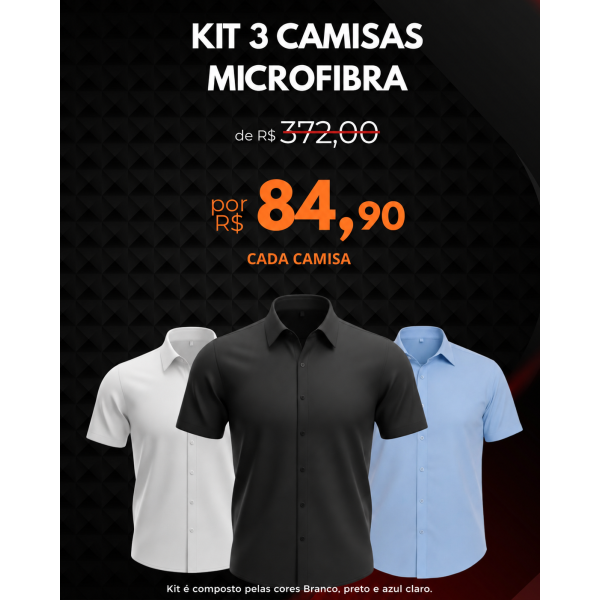 Kit 3 camisa manga curta microfibra