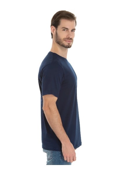 Camiseta de Algodão Premium Azul Marinho 