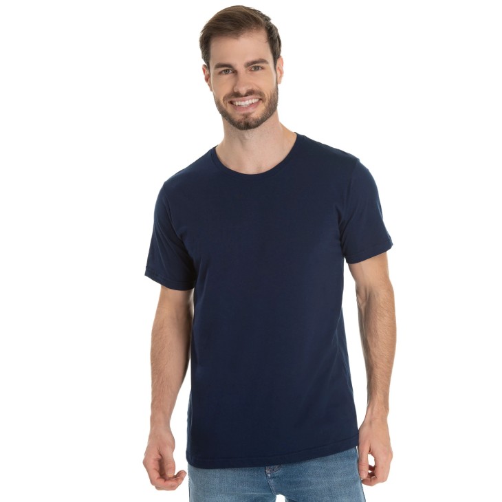 Camiseta de Algodão Premium Azul Marinho 