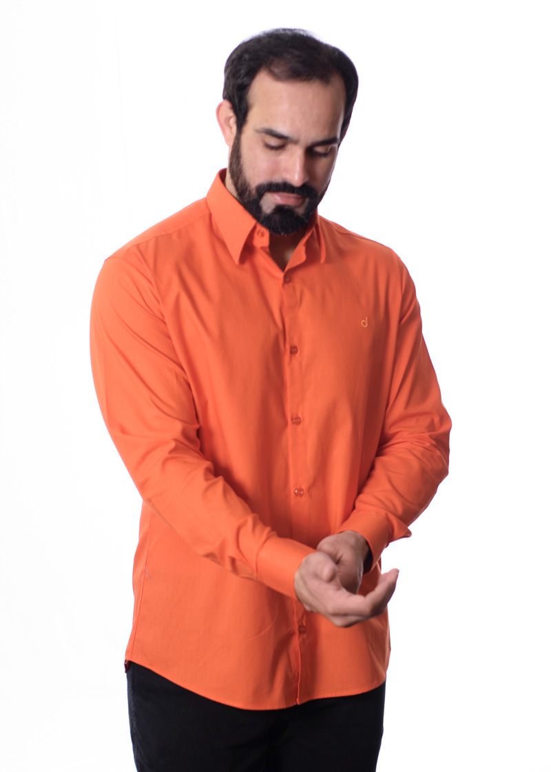 Camisa social laranja masculina de algodão